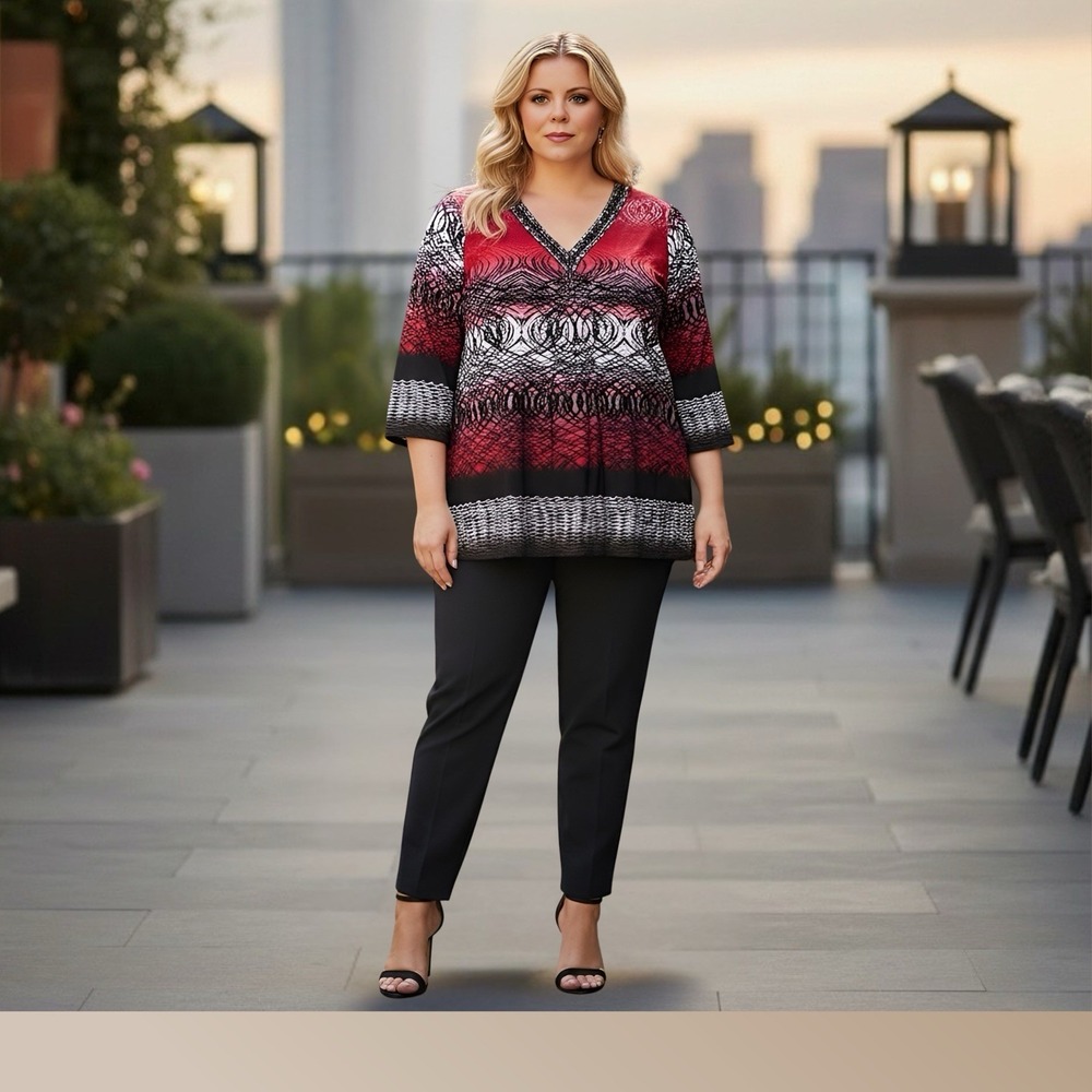 Essentials Ladies Embellished Neck Size 4XL V-Neck Top Blouse